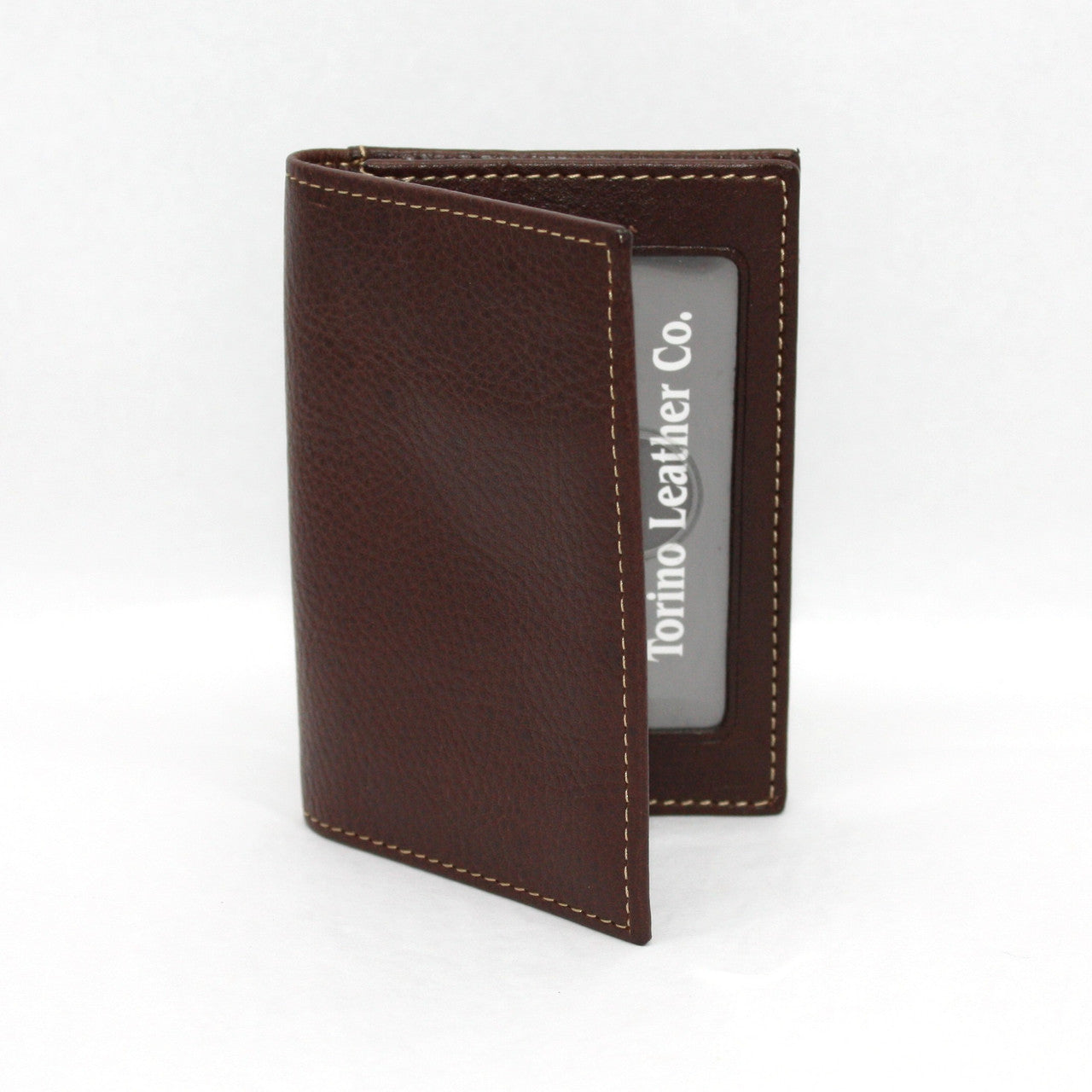 Italian Tumbled Full Grain Glove Leather Gusseted Card Case in Brown. Imported