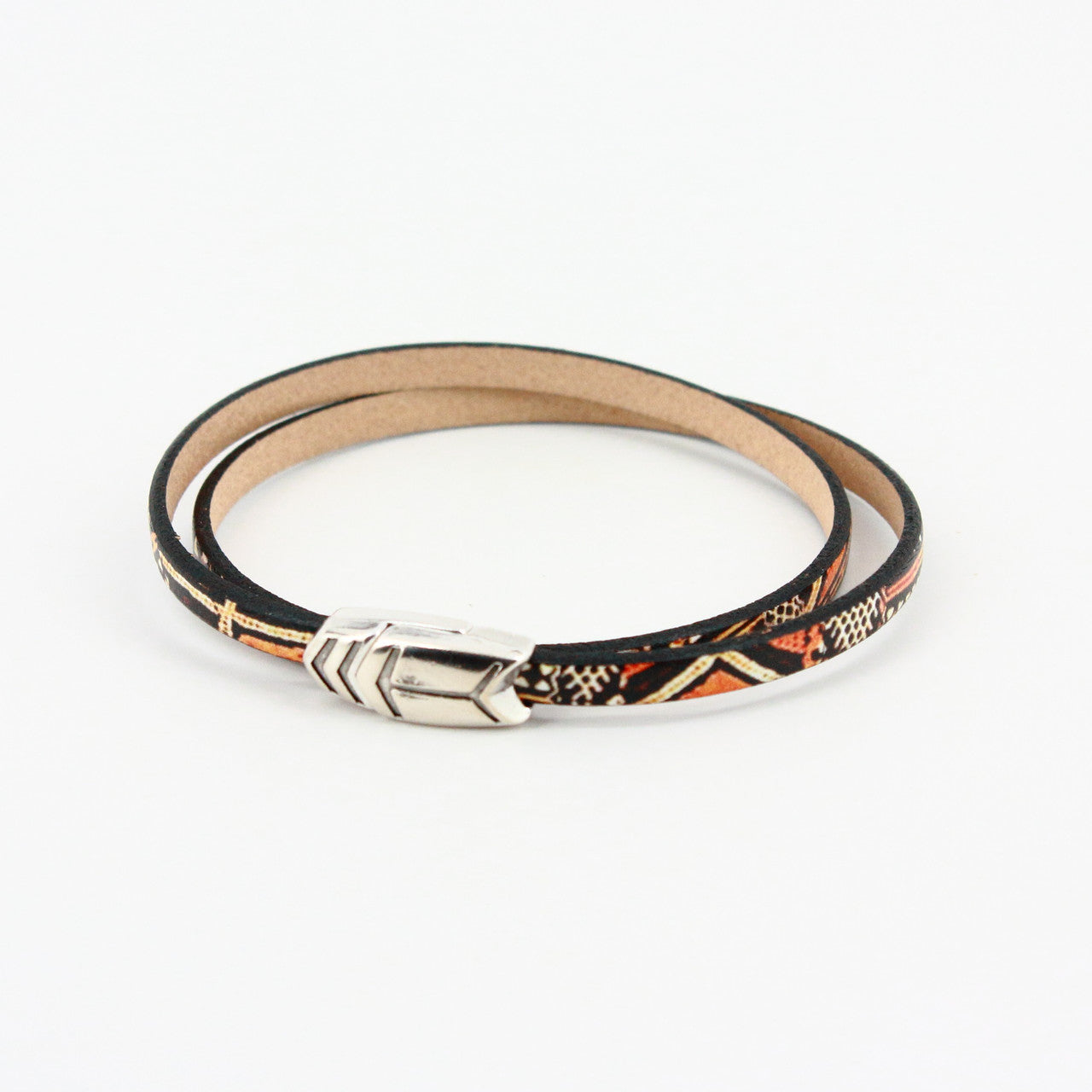 Genuine Leather Bracelet with Painted Tribal design in Black