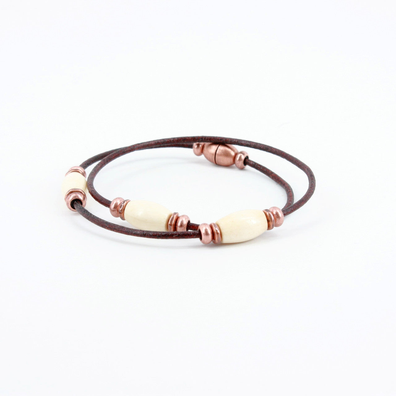 Copper & Genuine Bone Beaded Bracelet