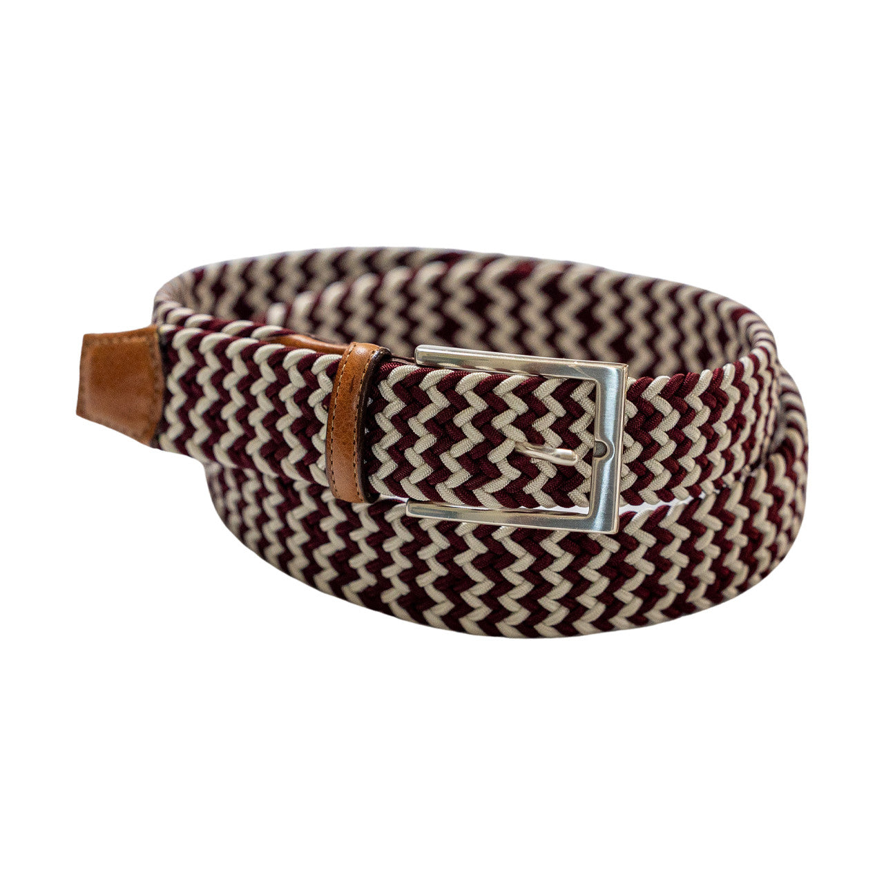 Game Day Italian Woven Stretch Belt in Crimson and Cream by Torino Leather