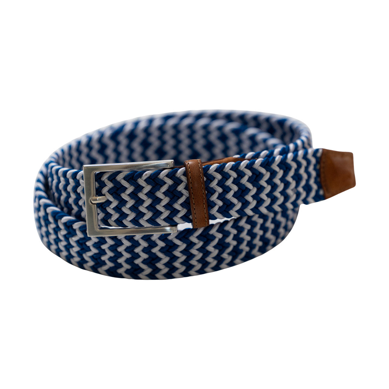 Game Day Italian Woven Stretch Belt in Blue and White by Torino Leather