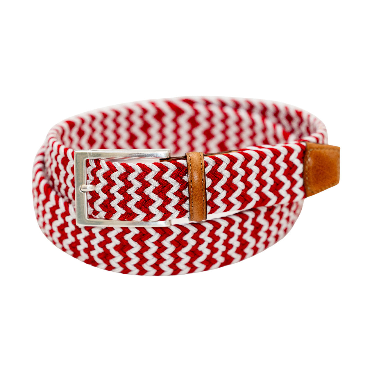 Game Day Italian Woven Stretch Belt in Red and White by Torino Leather