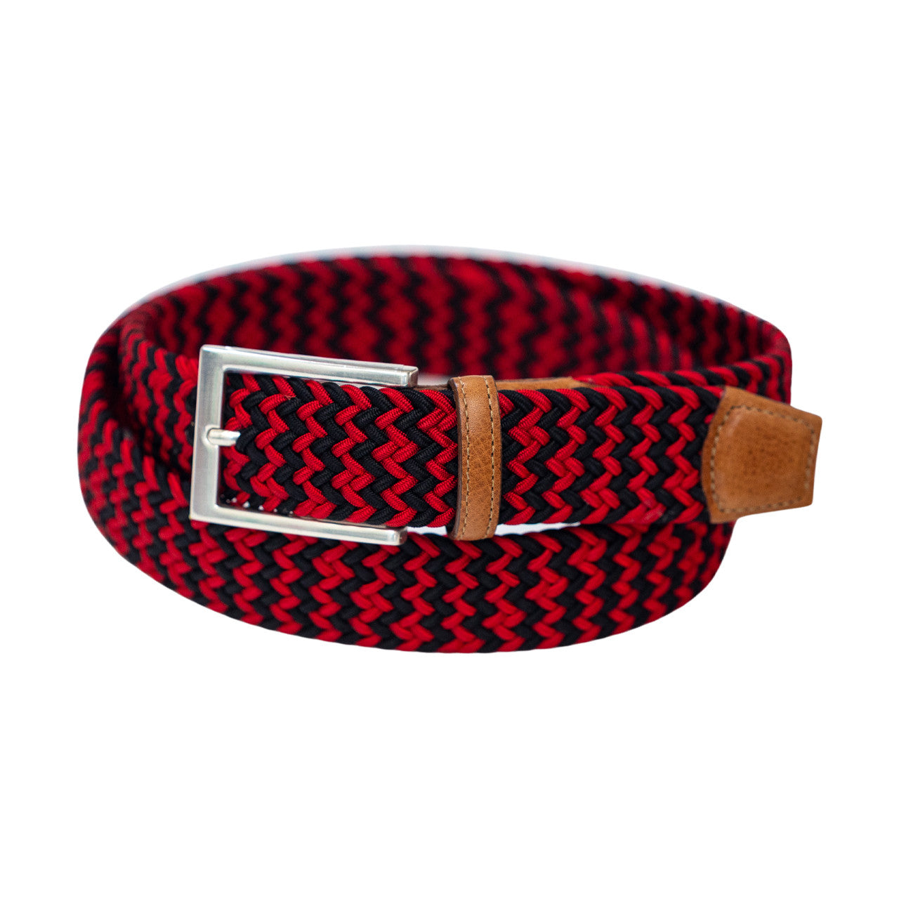 Game Day Italian Woven Stretch Belt in Red and Black by Torino Leather