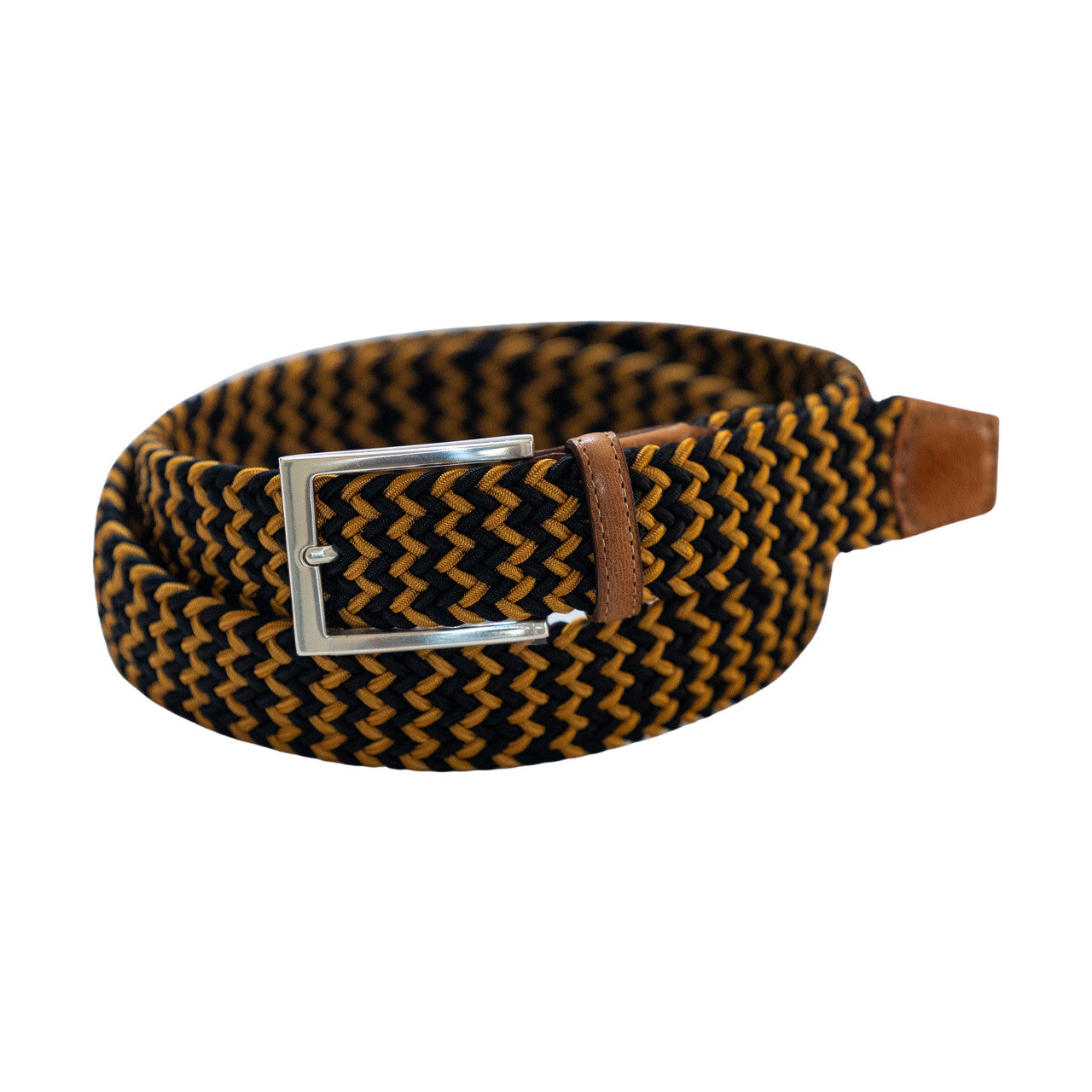 Game Day Italian Woven Stretch Belt in Black and Old Gold by Torino Leather