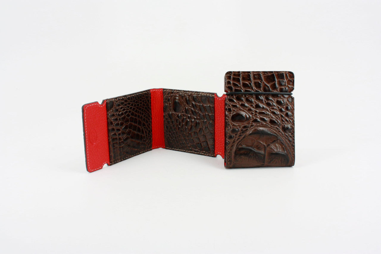 Brown Embossed Hornback Crocodile Calfskin Cash Cover Wallet
