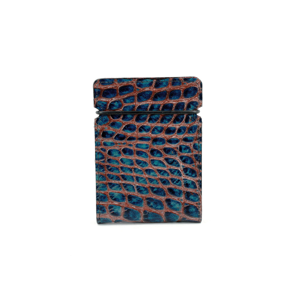 Embossed Crocodile Calfskin Cash Cover in Blue & Red