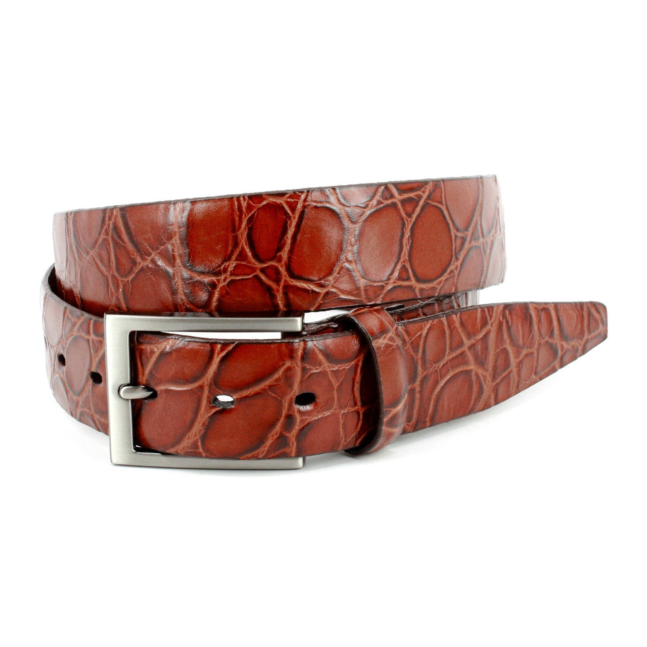 Tortoise Shell Embossed Italian Calfskin Dress Casual Belt in Brandy