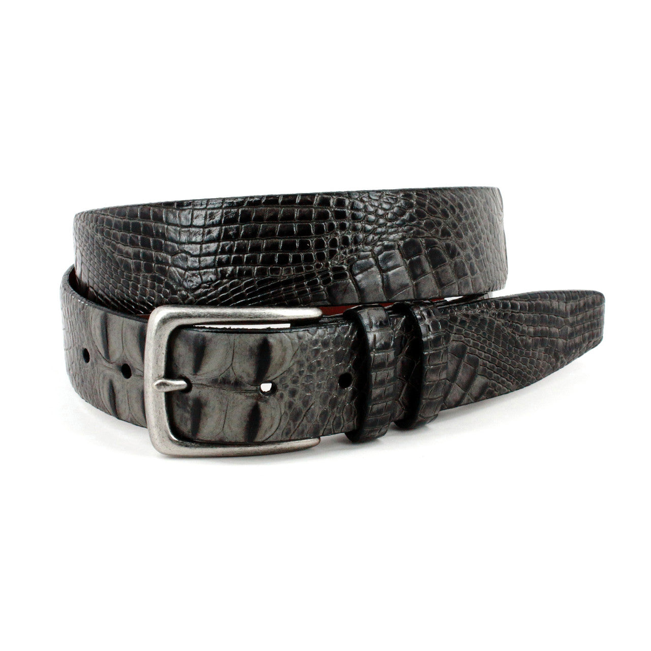 Hornback Crocodile Embossed Calfskin Dress Casual Belt in Grey