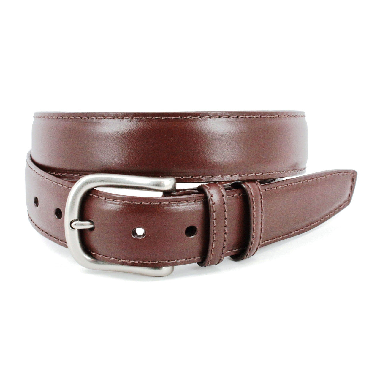 Italian Bridle Leather Casual Belt in Brown with Matte Nickel Buckle