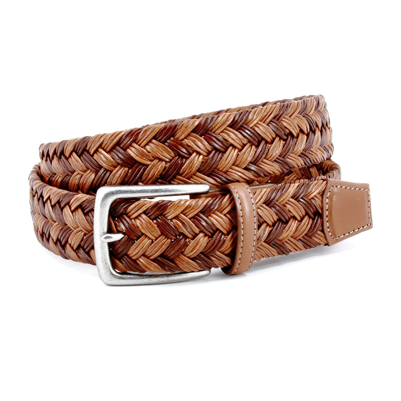 Braided Leather Two Tone Casual Belt in Cognac & Tan