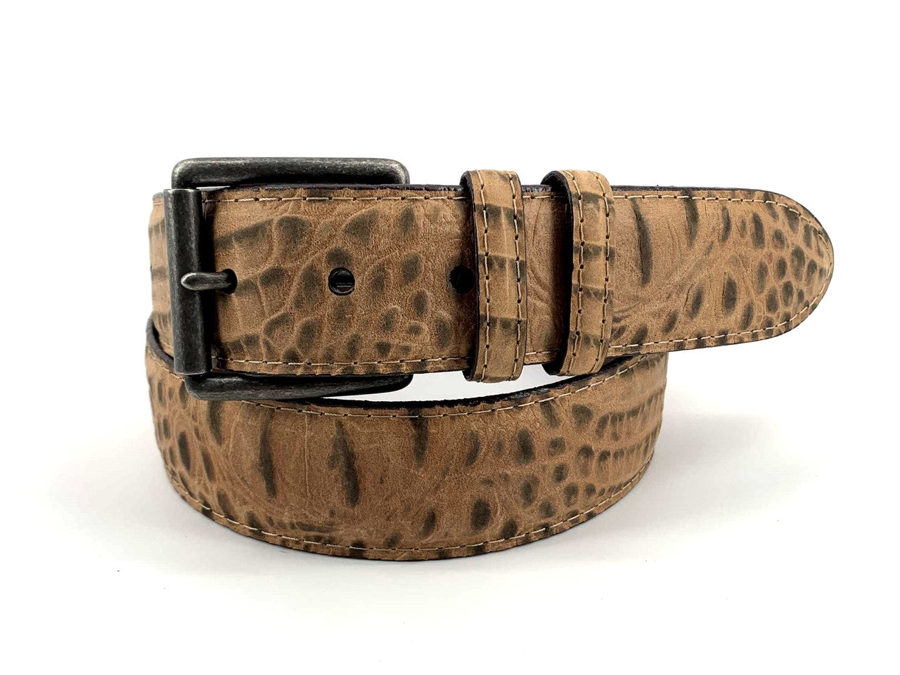 Waxy Crocodile Embossed Calfskin Casual Belt in Saddle