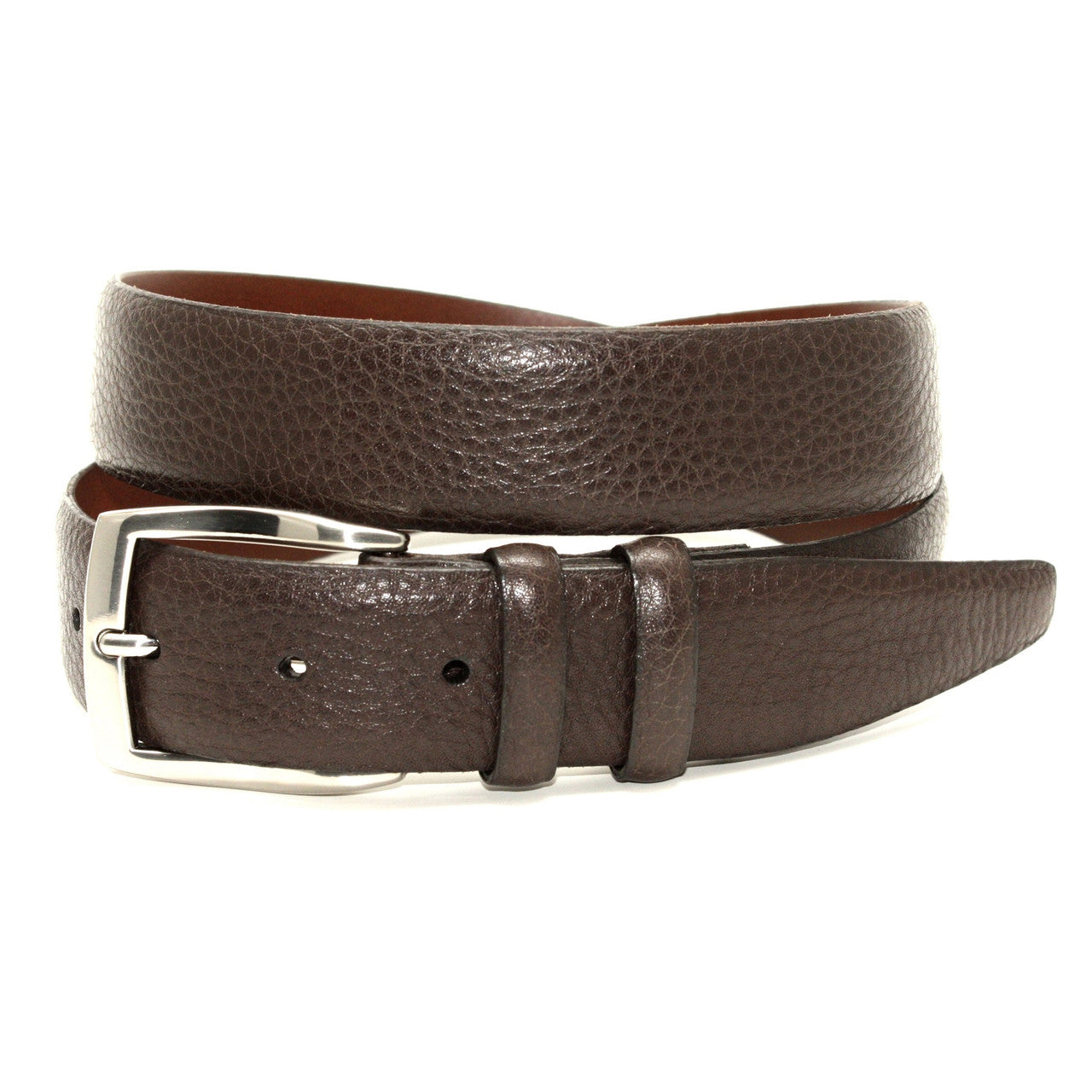 Brown Pebble Grained Calfskin Dress Belt