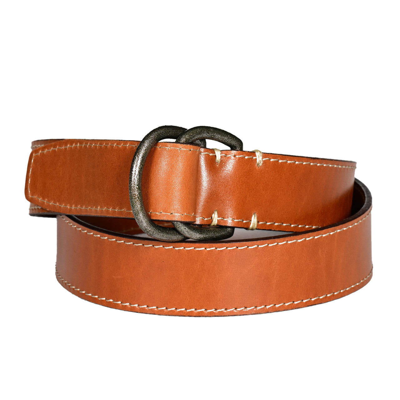 Burnished Waxy Bridle Leather Belt with Antiqued Nickel D-Ring in Copper Tan by Torino Leather