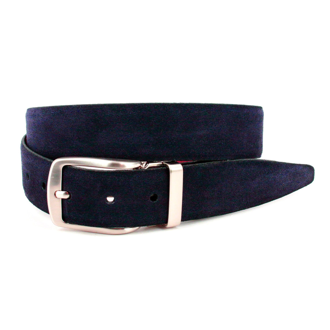 Italian Sueded Calfskin Dress Casual Belt in Navy with Satin Nickel Buckle & Loop