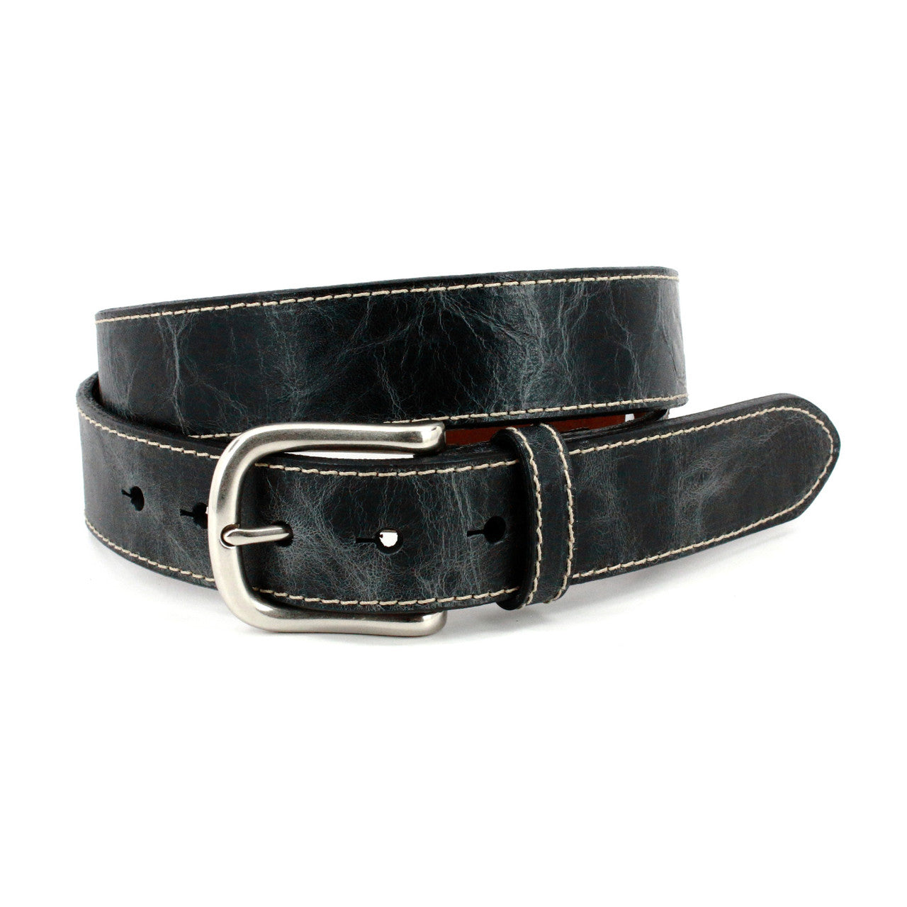 Italian Distressed Shrunken Calfskin Belt in Charcoal