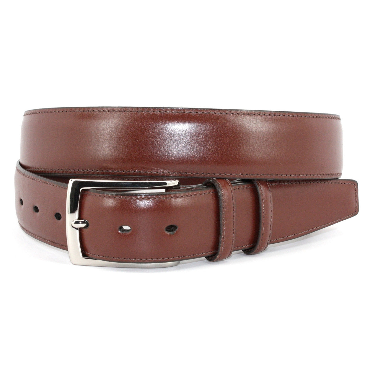 Italian Burnished Calfskin Dress Belt in Cognac