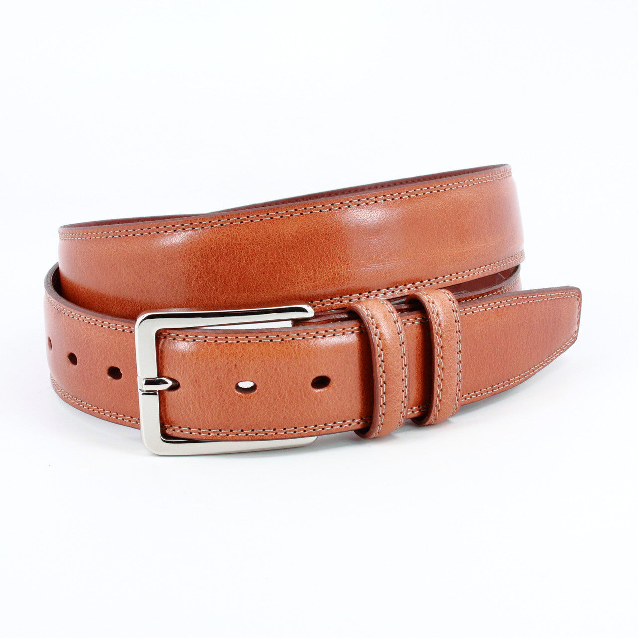Hand Antiqued Italian Calfskin Leather Dress belt in Saddle