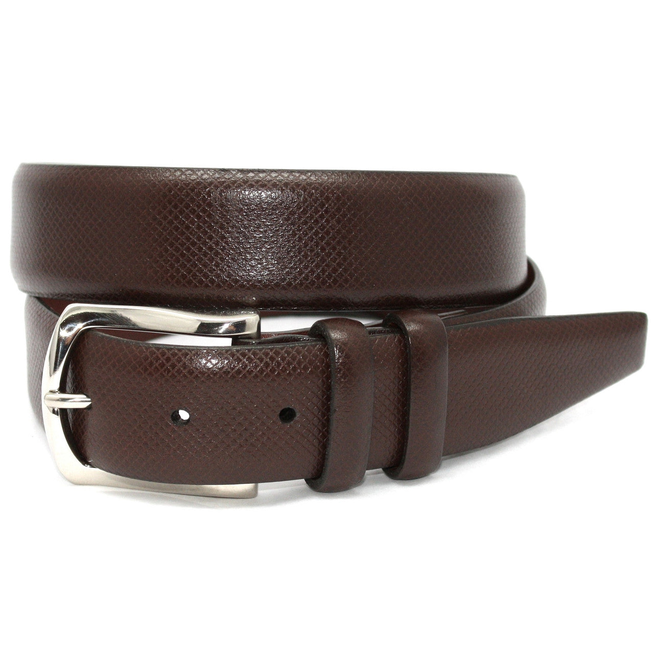 Italian Bulgaro CalfskinDress Belt in Brown with Nickel Buckle