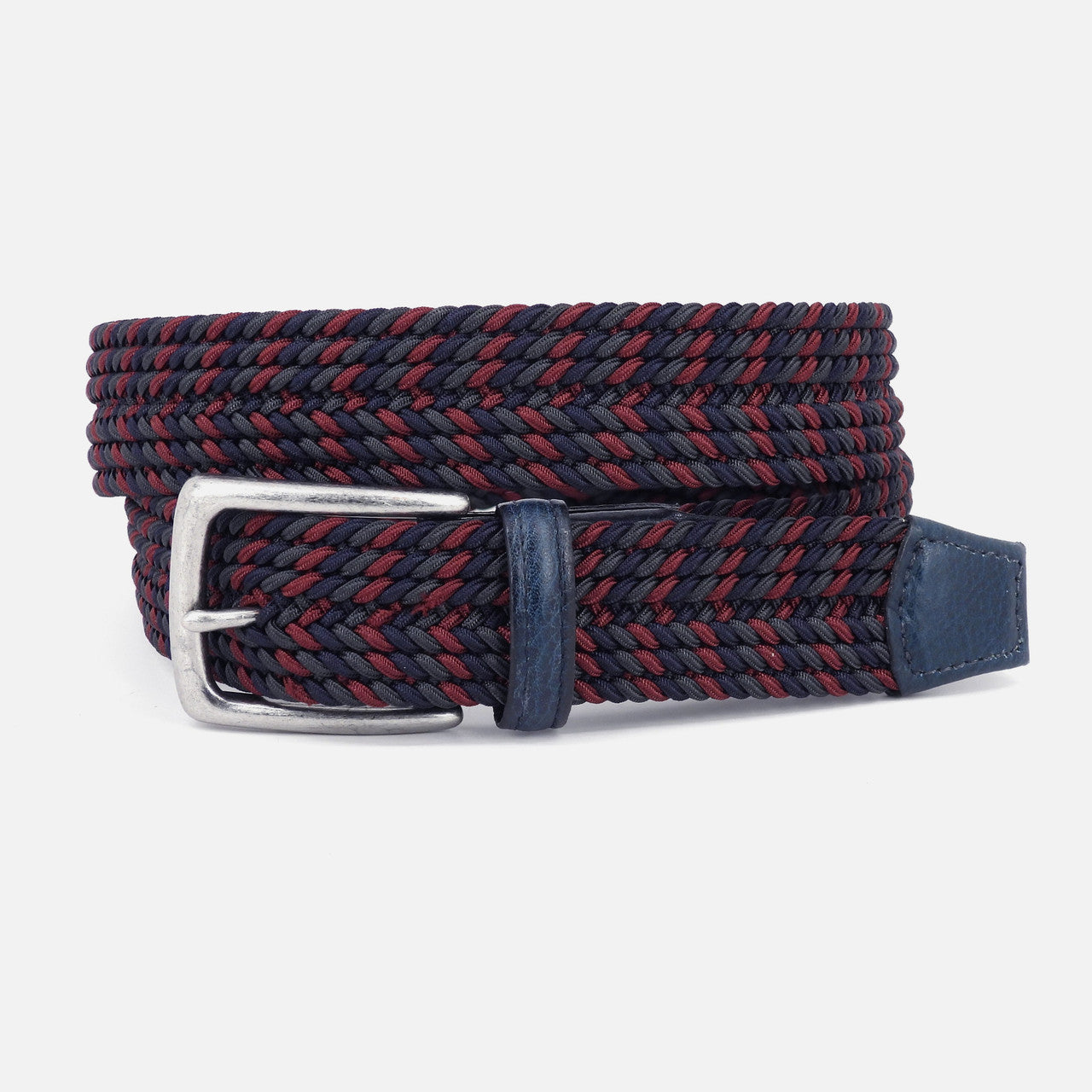 Italian Braided Stretch Rayon Casual Belt in Navy Multi