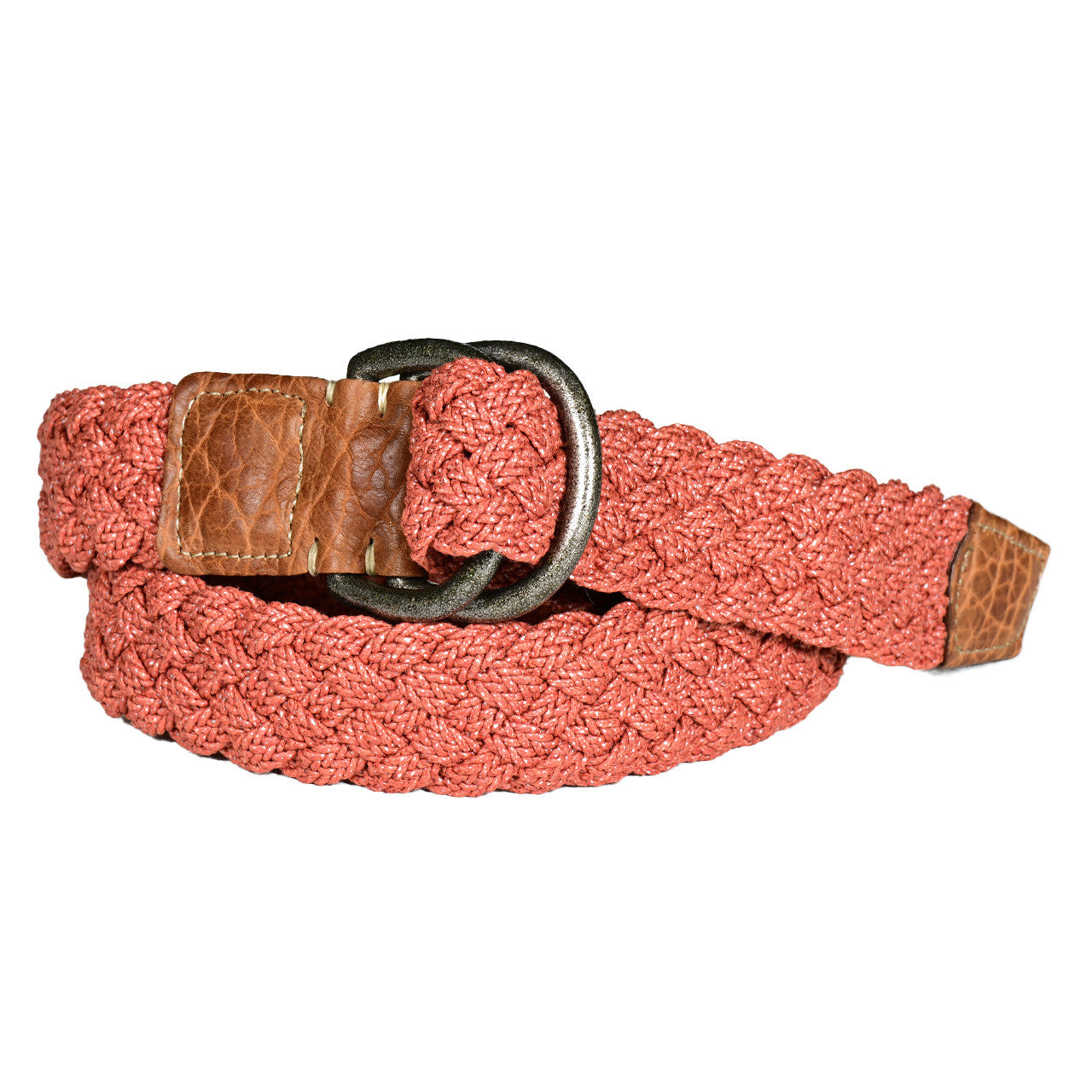 Italian Woven Cotton Belt with Tan Bison Tabs in Cinnamon by Torino Leather