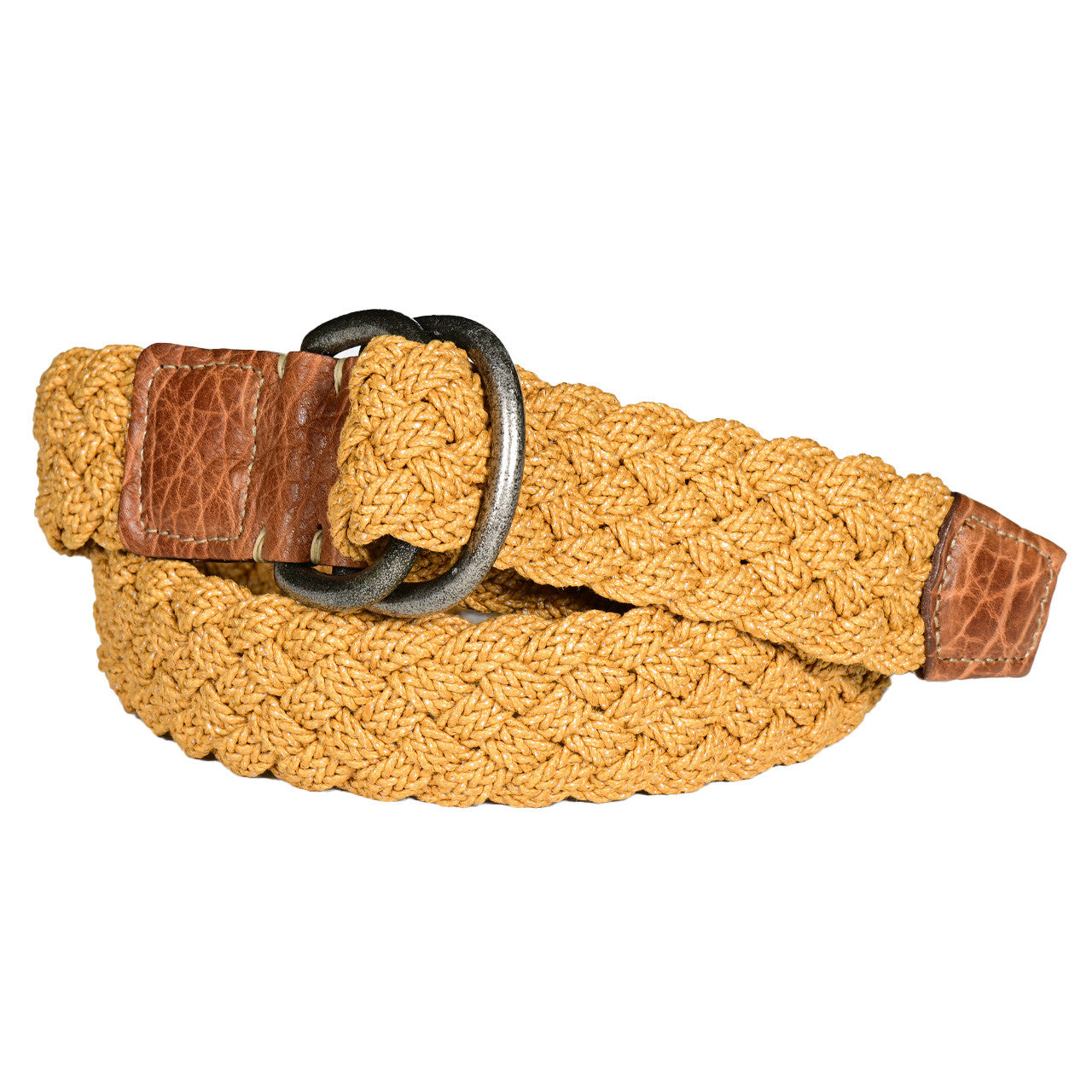 Italian Woven Cotton Belt with Tan Bison Tabs in Mustard by Torino Leather