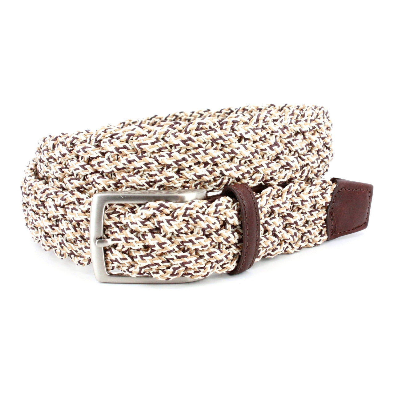 Italian Double Braided Cotton Casual Belt in Camel Multi
