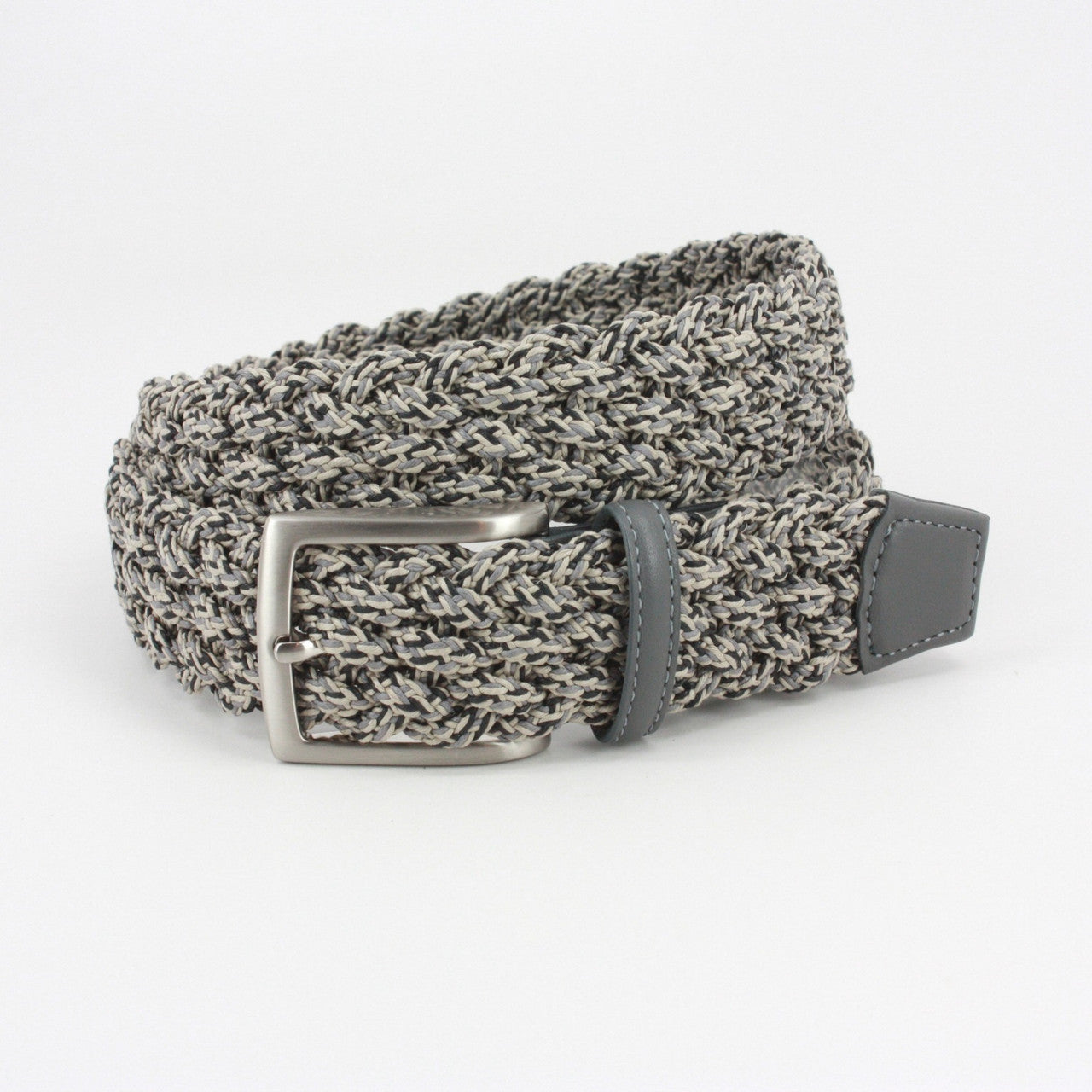 Italian Double Braided Cotton Casual Belt in Grey Multi