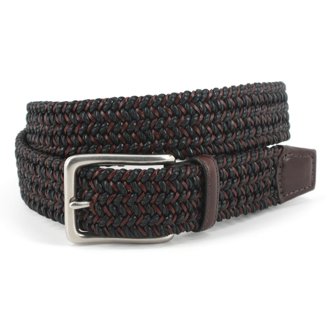 Italian Woven Cotton & Leather Casual Belt in Black/Brown