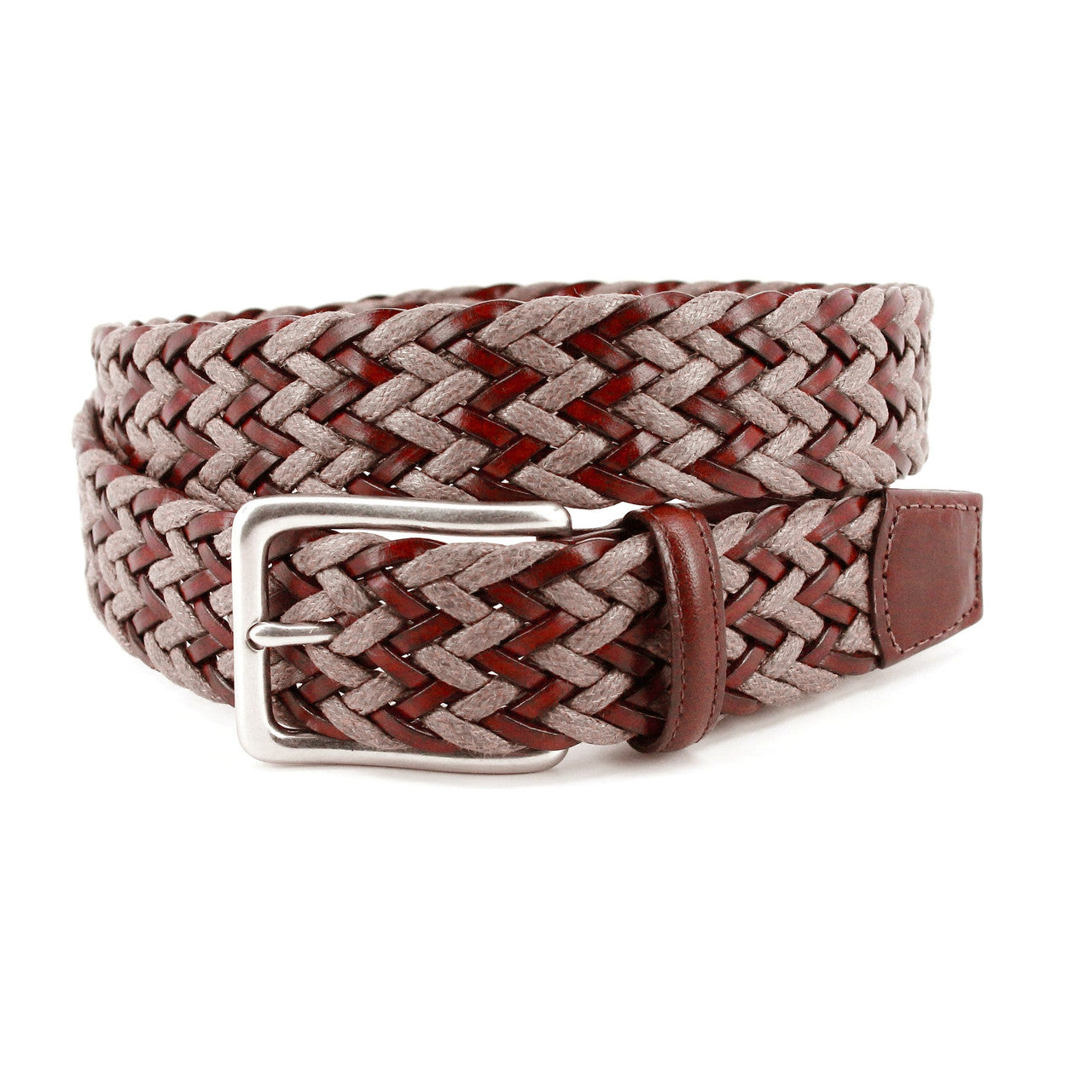 Brown/Taupe Chevron Braided Italian Leather & Linen Casual Belt