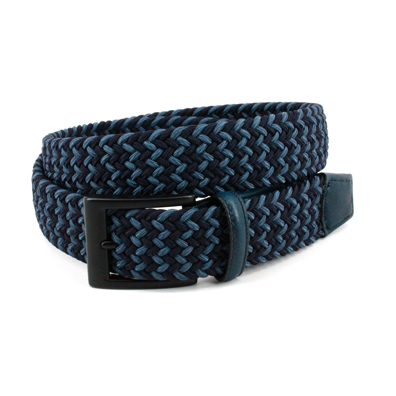 Italian Chevron Braided Stretch Cotton Elastic Casual Belt in Navy