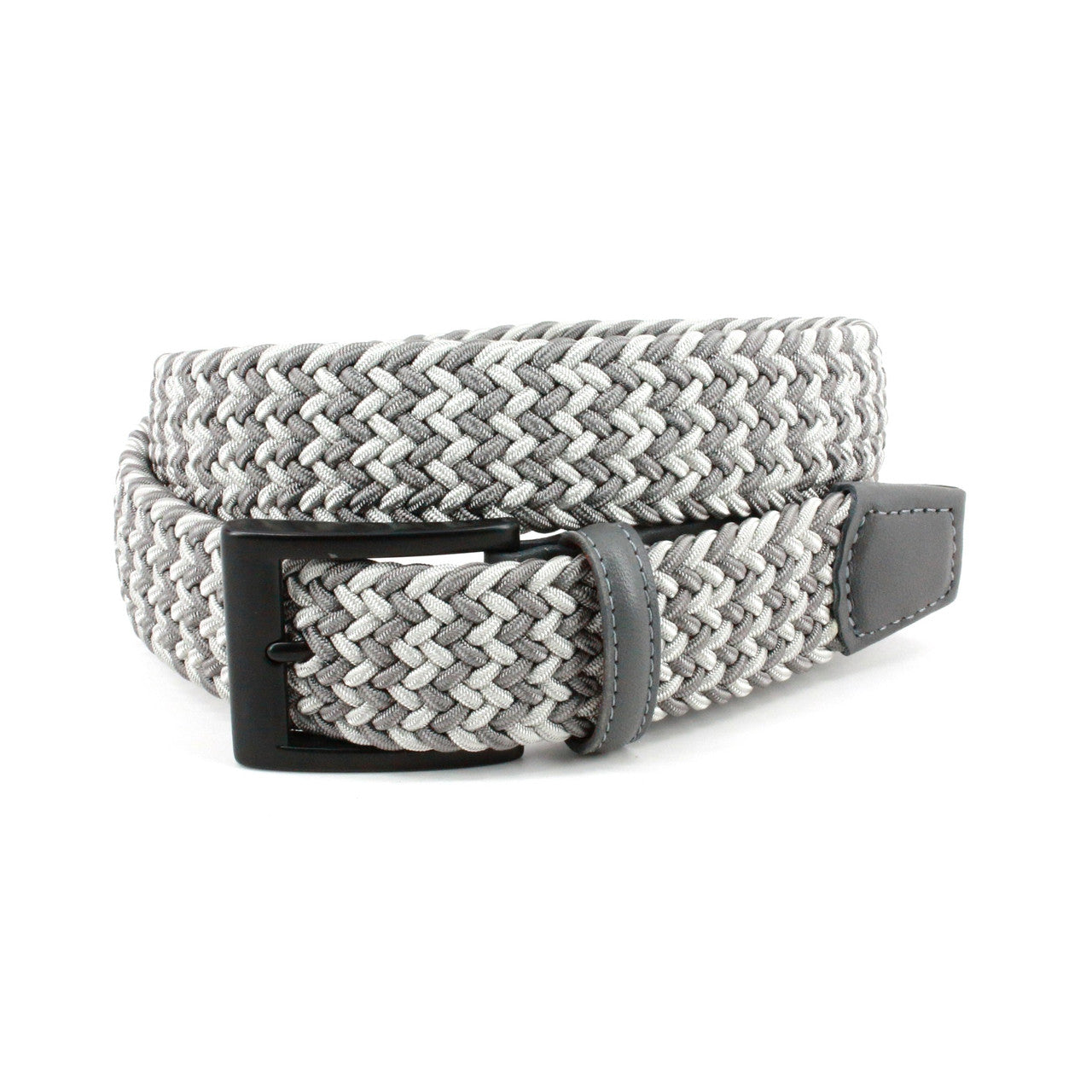 Italian Chevron Braided Stretch Cotton Elastic Casual Belt in Grey