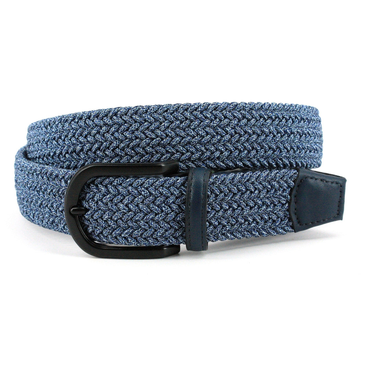 Italian Braided Melange Rayon Elastic Casual Belt in Navy
