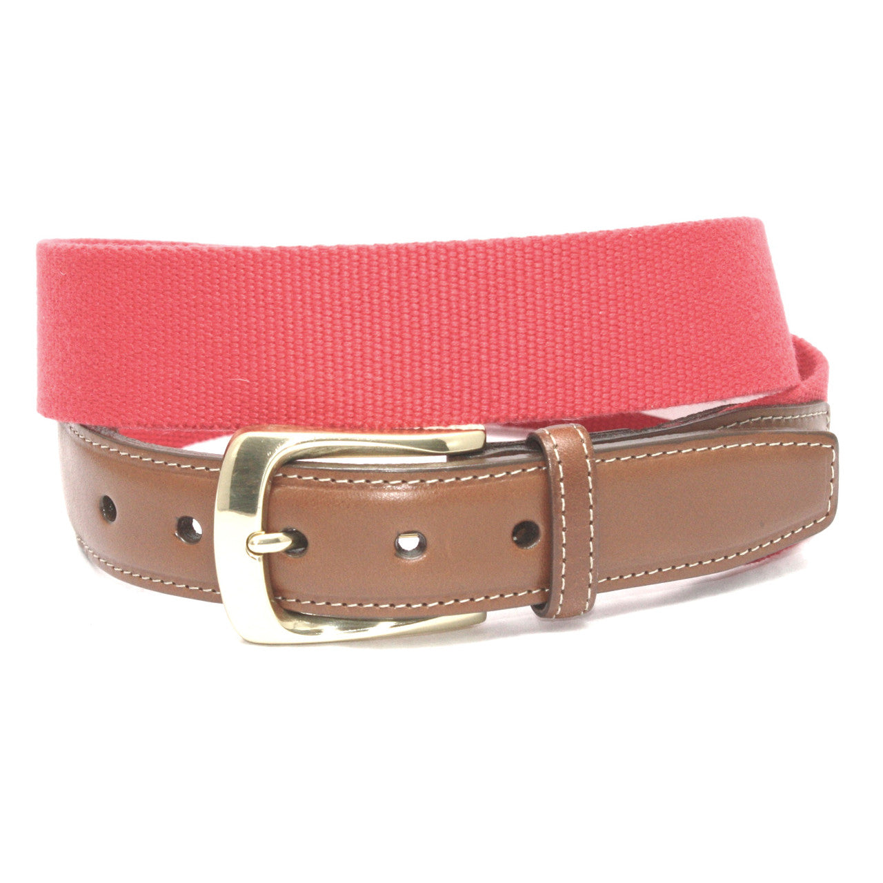 Red Ribbed European Fabric Casual Belt with Brass Buckle