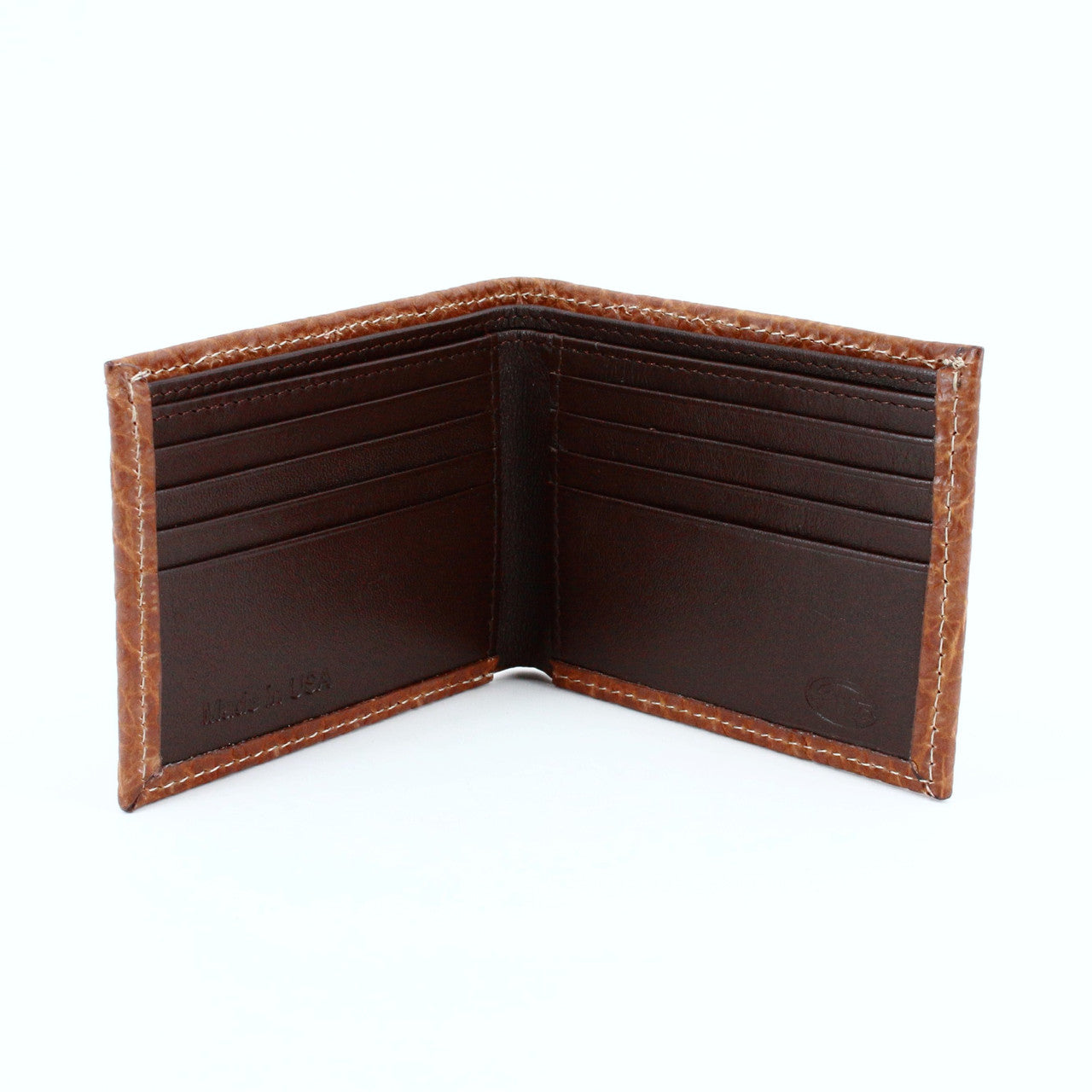 inside pockets of saddle tan genuine american bison wallet