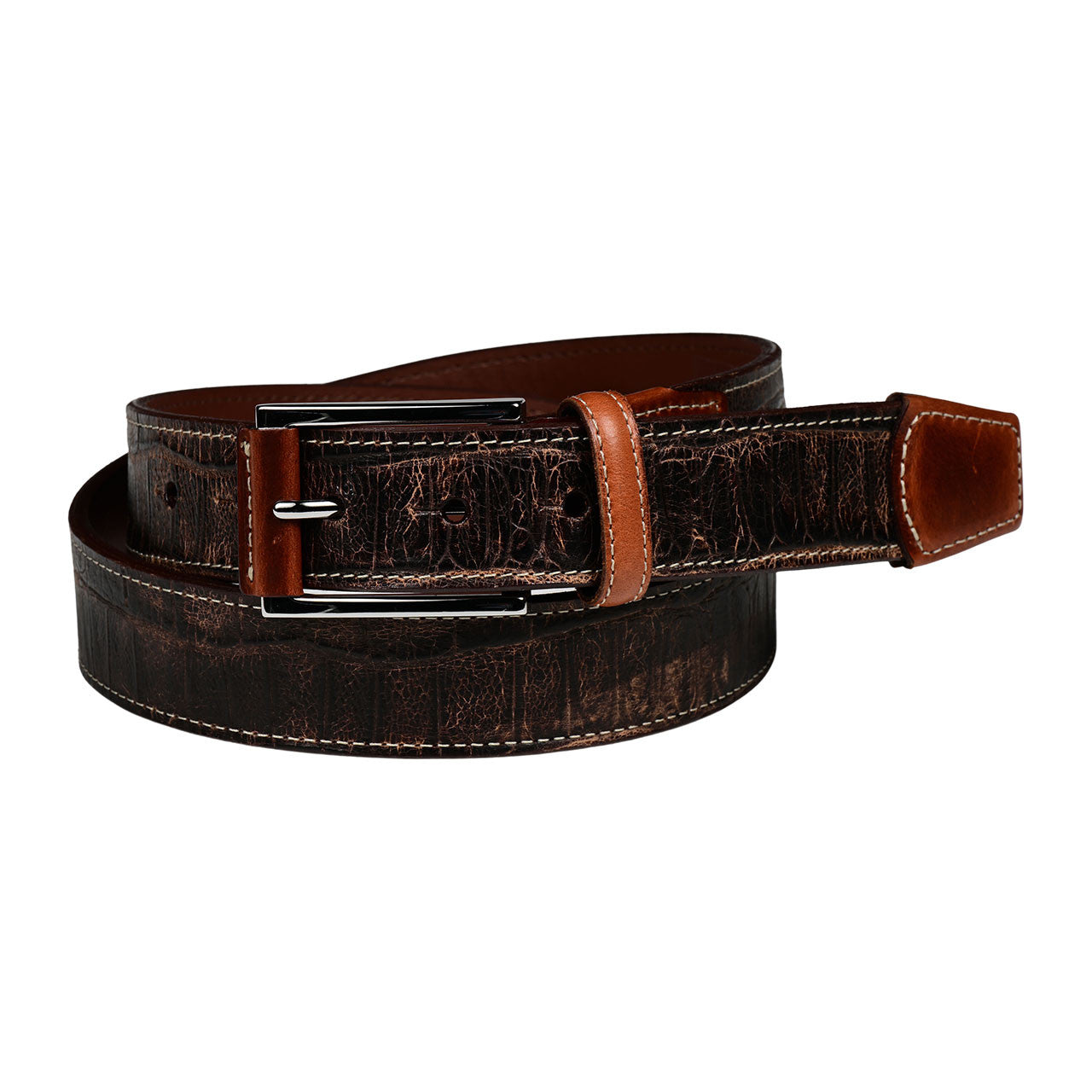 Alligator Tail Embossed Calfskin Belt in Brown by Torino Leather