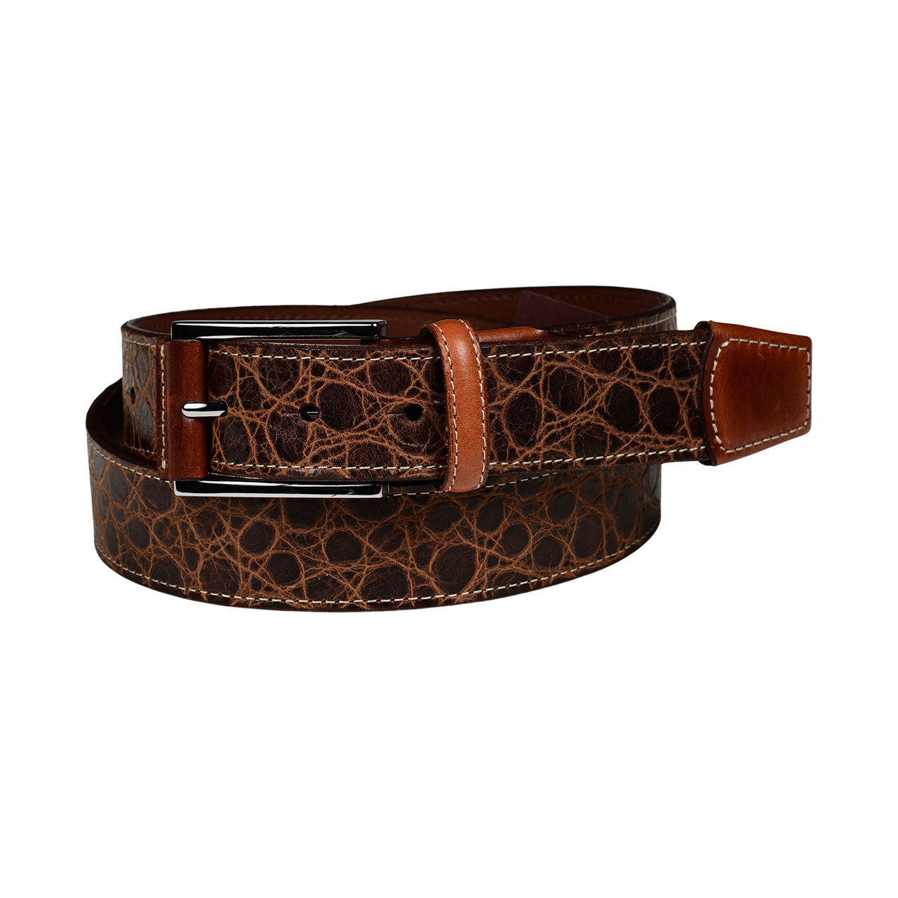 Tuscan Tinga Embossed Calfskin Belt with Tabs in Cognac by Torino Leather