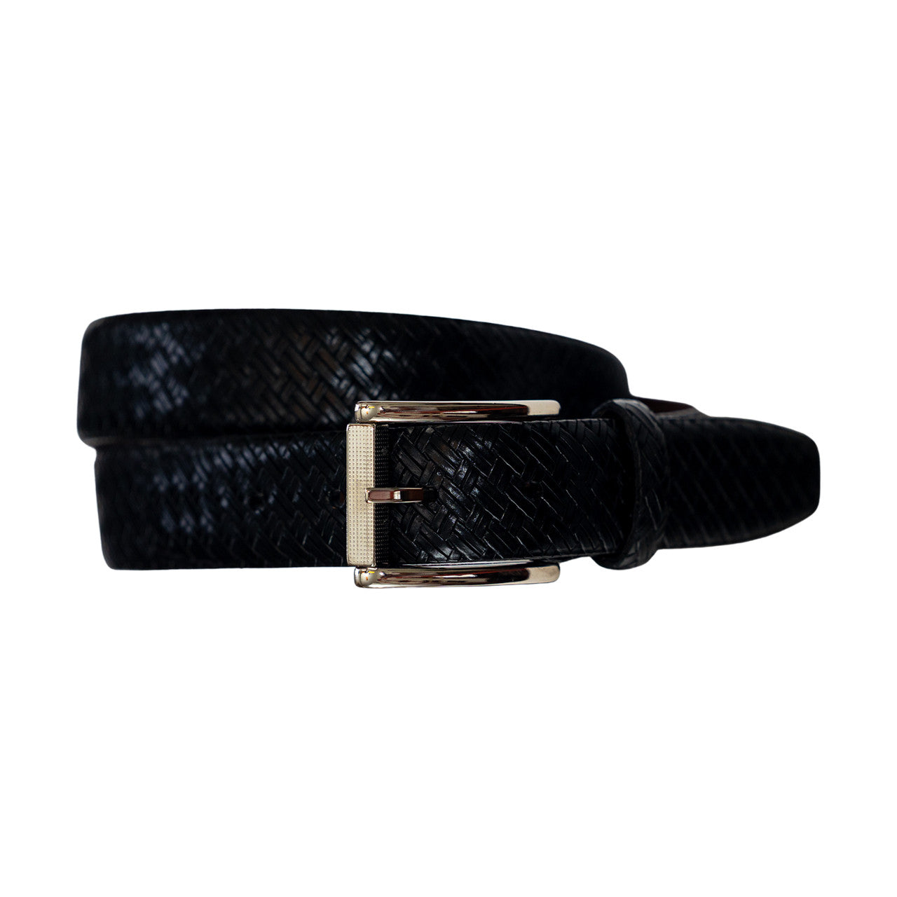 Italian Leather Woven Print Belt in Black by Torino Leather