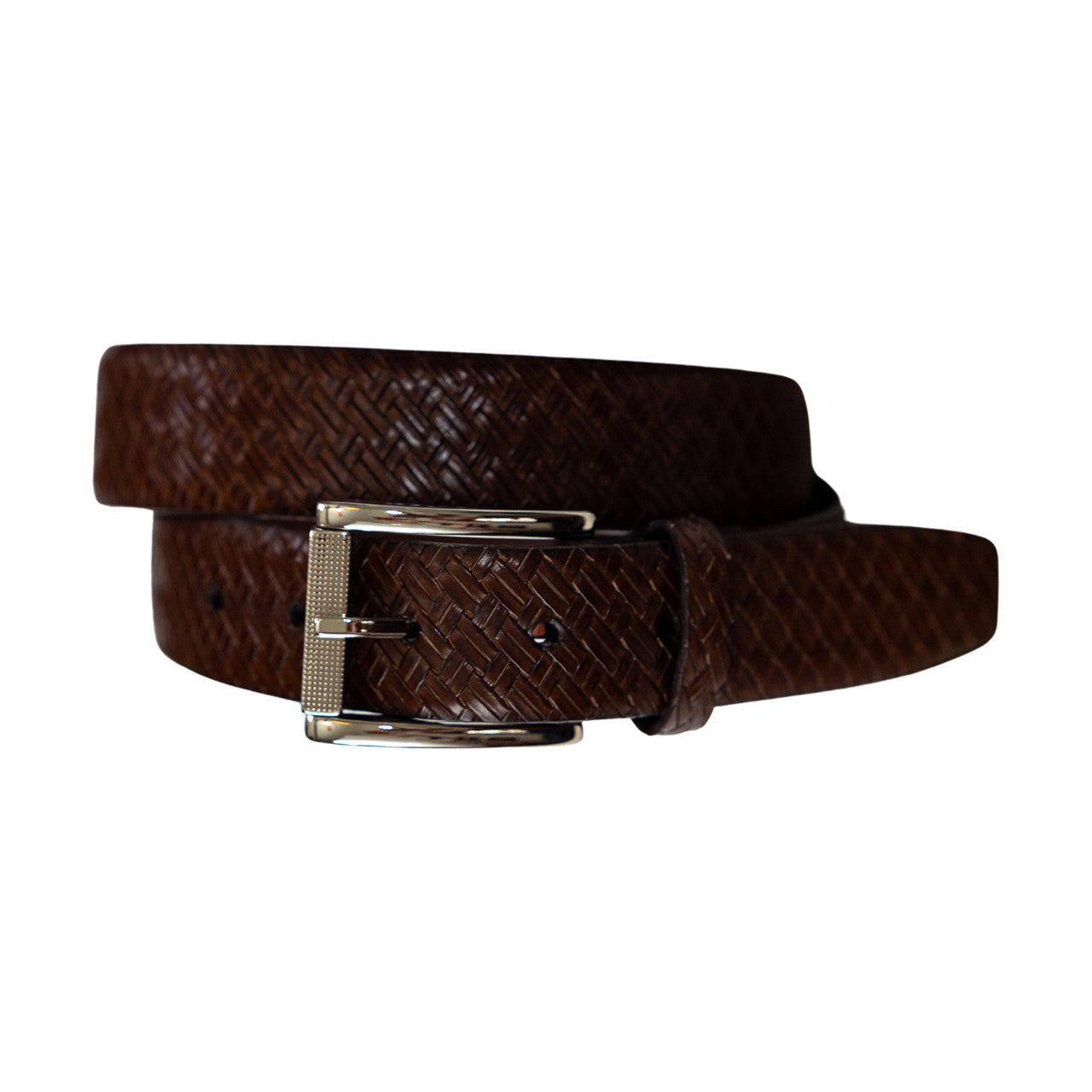 Italian Leather Woven Print Belt in Cognac by Torino Leather