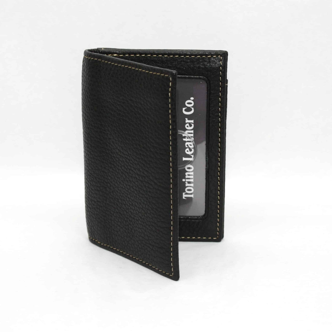 Italian Tumbled Full Grain Glove Leather Gusseted Card Case in Black