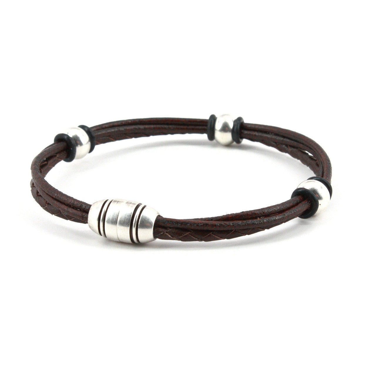 Braided Harness Leather Double Wrap Bracelet - Brown