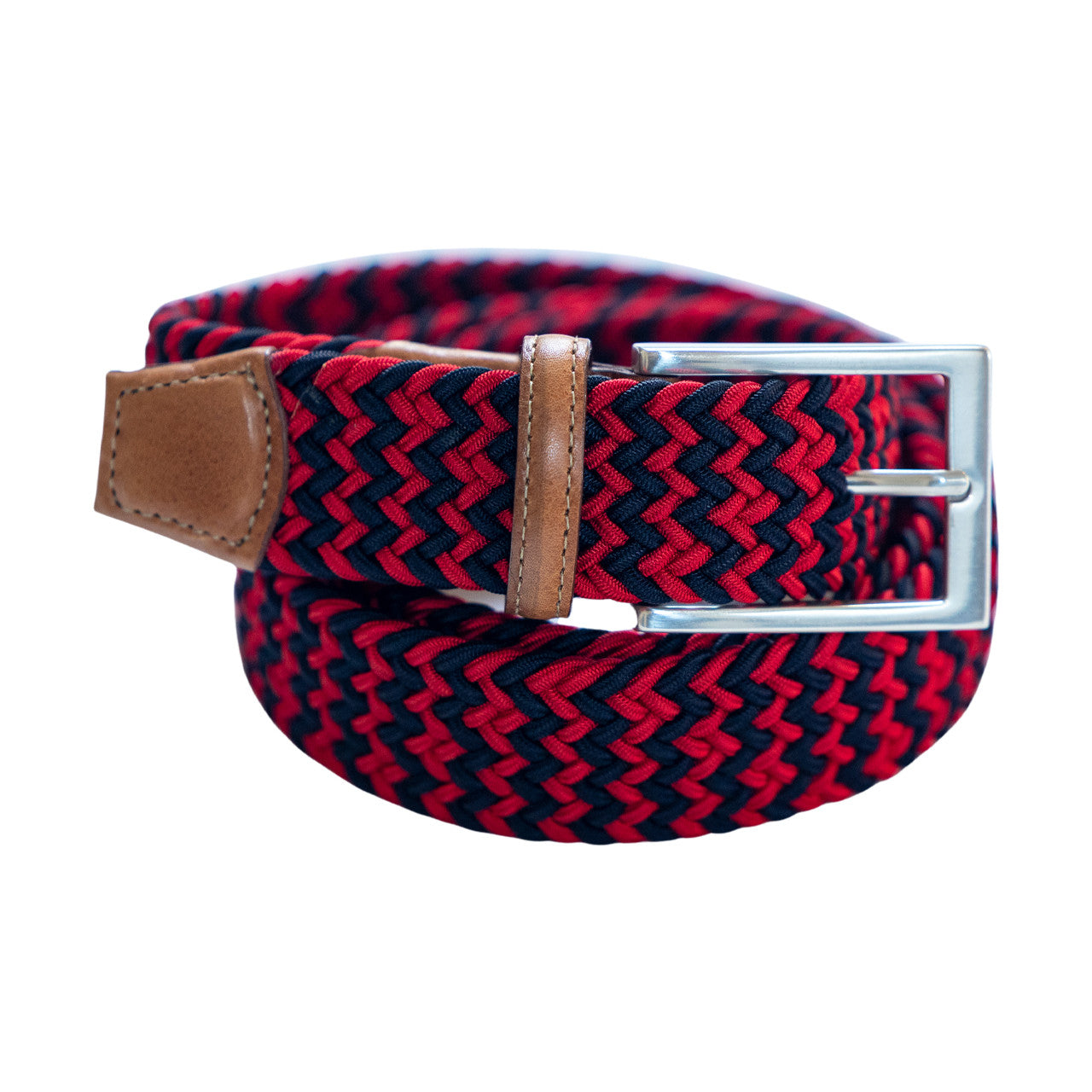 Game Day Italian Woven Stretch Belt in Red and Navy by Torino Leather