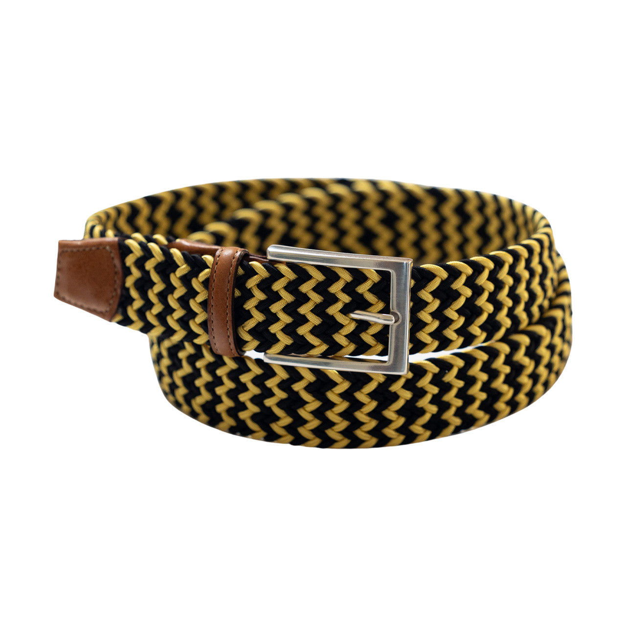 Game Day Italian Woven Stretch Belt in Black and Yellow by Torino Leather