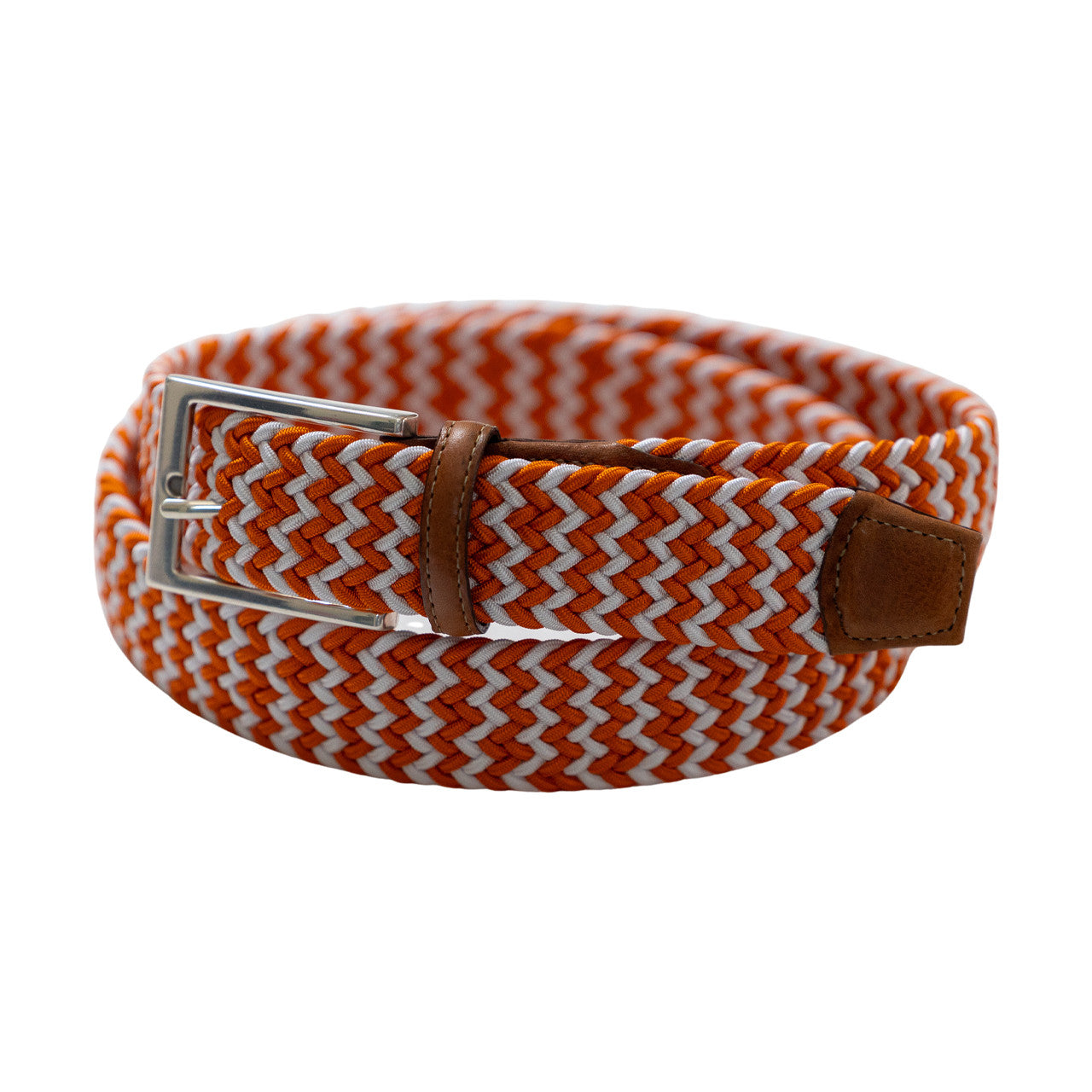 Game Day Italian Woven Stretch Belt in Orange and White by Torino Leather