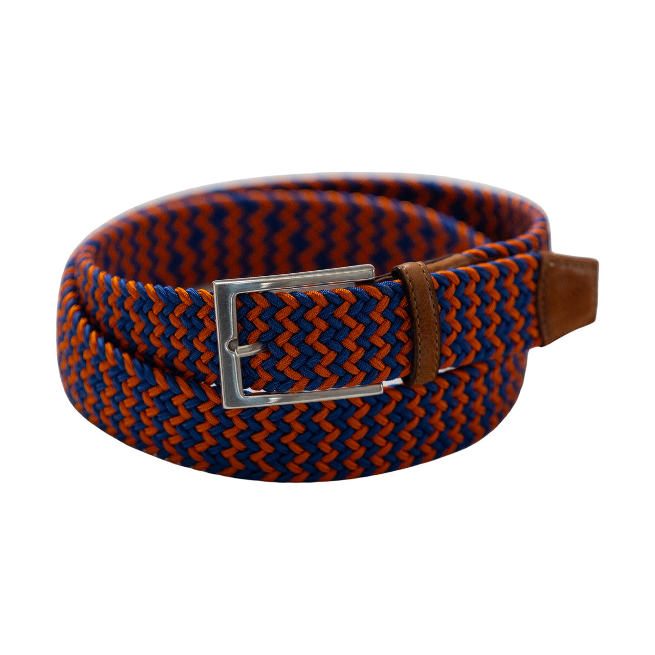 Game Day Italian Woven Stretch Belt in Orange and Blue by Torino Leather