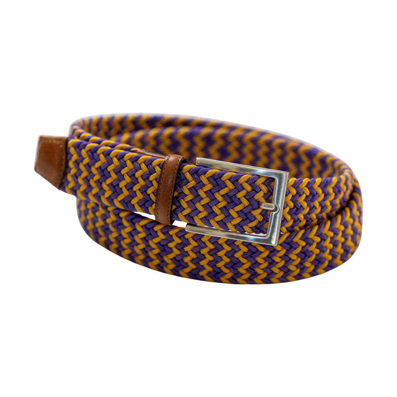 Game Day Italian Woven Stretch Belt in Purple and Gold by Torino Leather