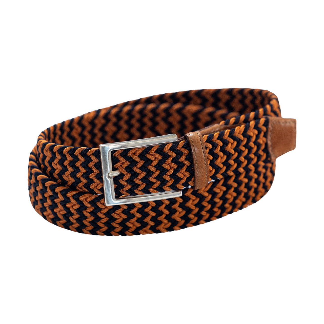 Game Day Italian Woven Stretch Belt in Burnt Orange and Navy by Torino Leather