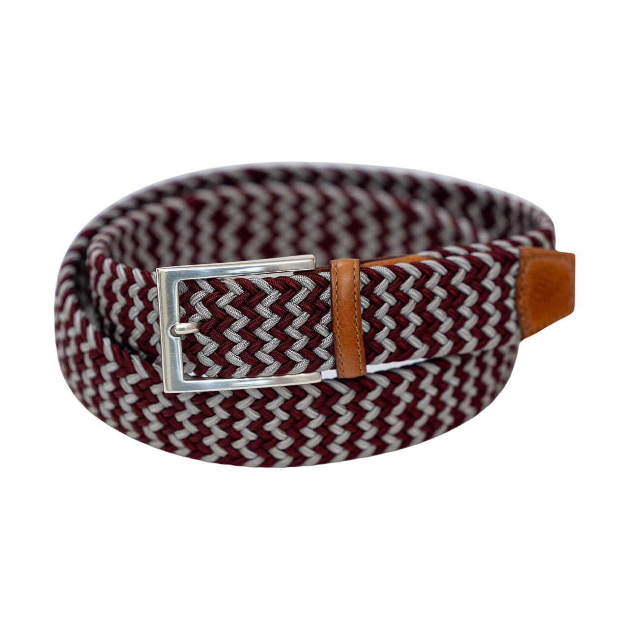 Game Day Italian Woven Stretch Belt in Maroon and Grey by Torino Leather