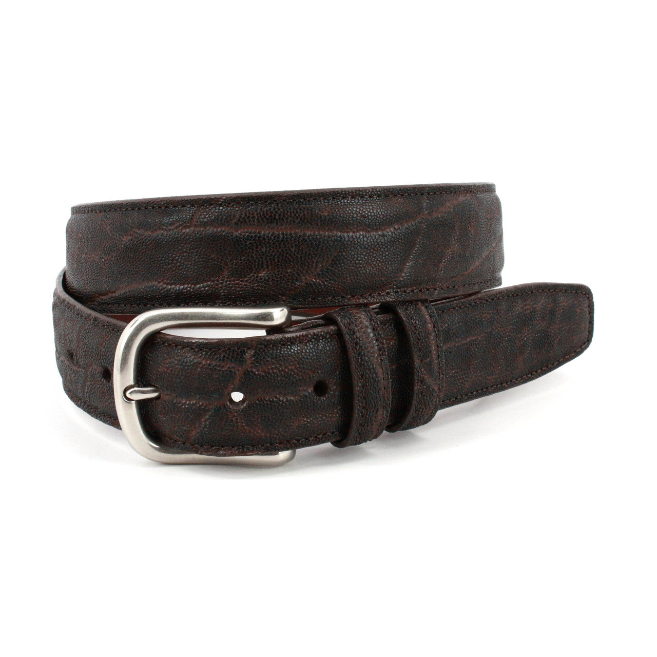 Genuine African Elephant Skin Belt in Dark Brown