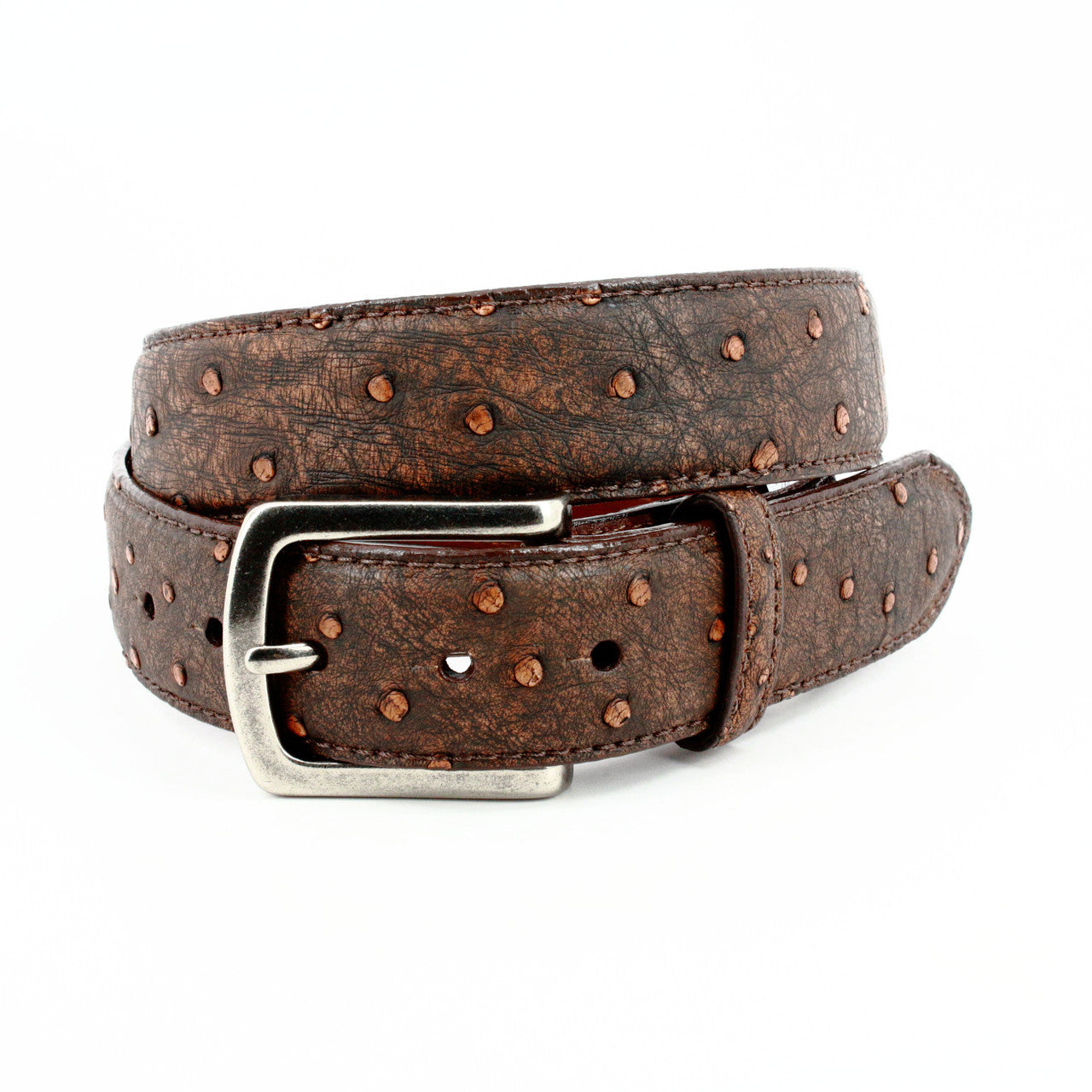 Genuine South African Ostrich Skin Belt in Vintage Dark Cognac