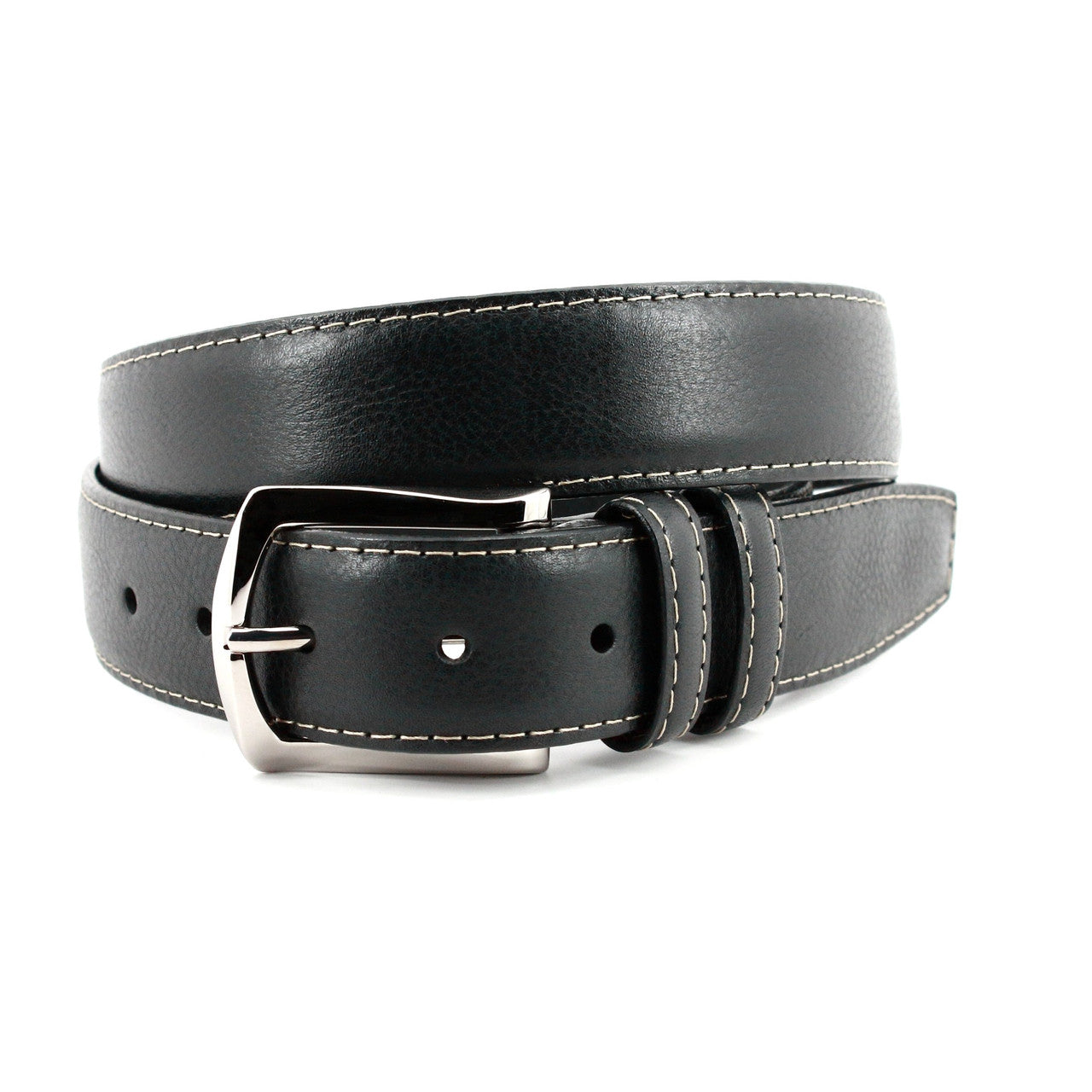 Italian Soft Calfskin Belt with Contrast Stitching in Black